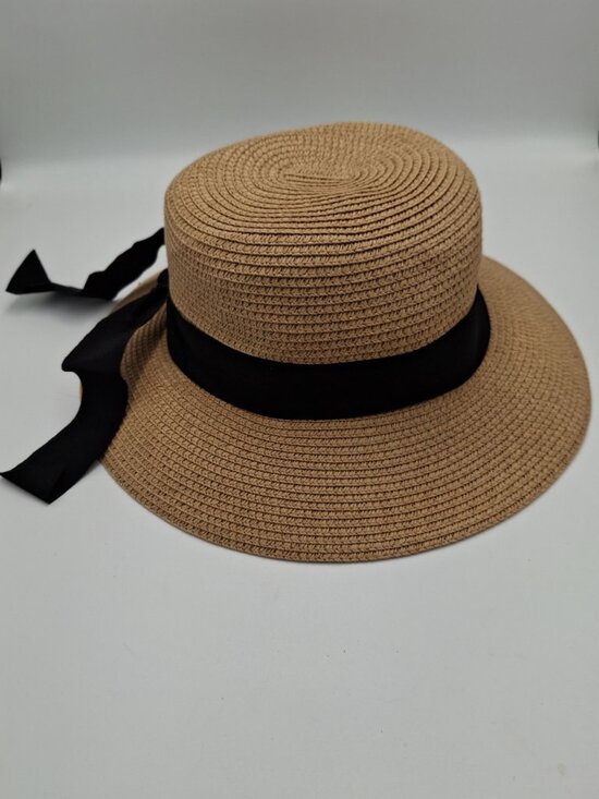 Furtalk Wide-Brim Straw Sun Hat With Black Ribbon Bow Summer Beach Hat main image 7